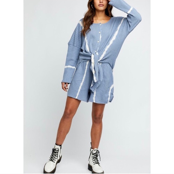 Free People Other - Free People Little Dream Blue Tie Dye Sleep Lounge Cozy Top & Shorts Pajama Set